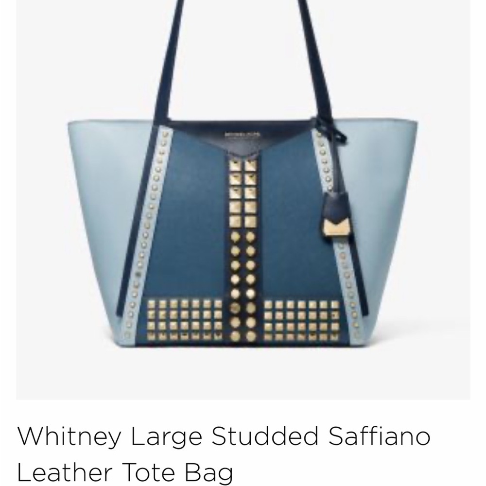 Michael Kors Blue Studded Leather Tote Bag